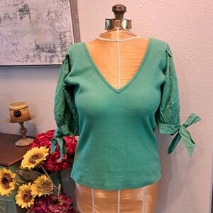 2 for $12 ITEM - Maeve By Anthropologie Green Poof Sleeve Top - NWT - Size Large